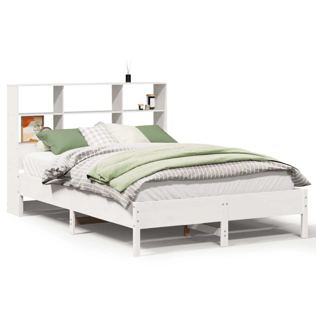 Lit en bois massif avec étagère sans matelas pin blanc 120x190 cm