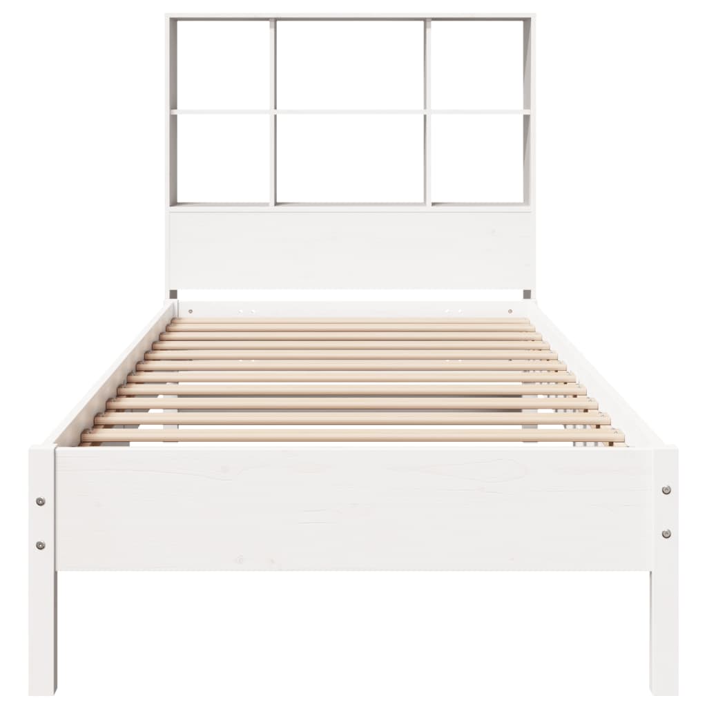 Lit en bois massif avec étagère sans matelas pin blanc 90x190 cm
