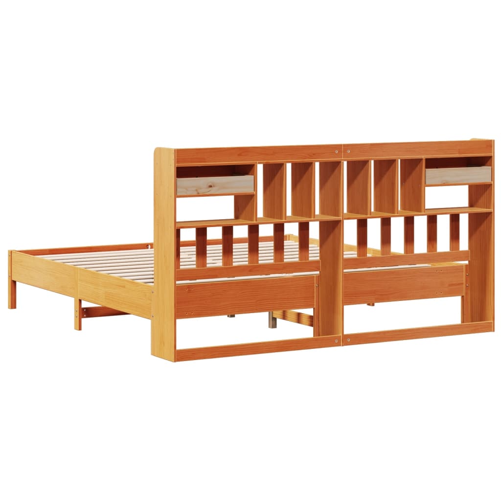 Lit en bois massif avec étagère sans matelas, couleur marron ciré, 200x200 cm
