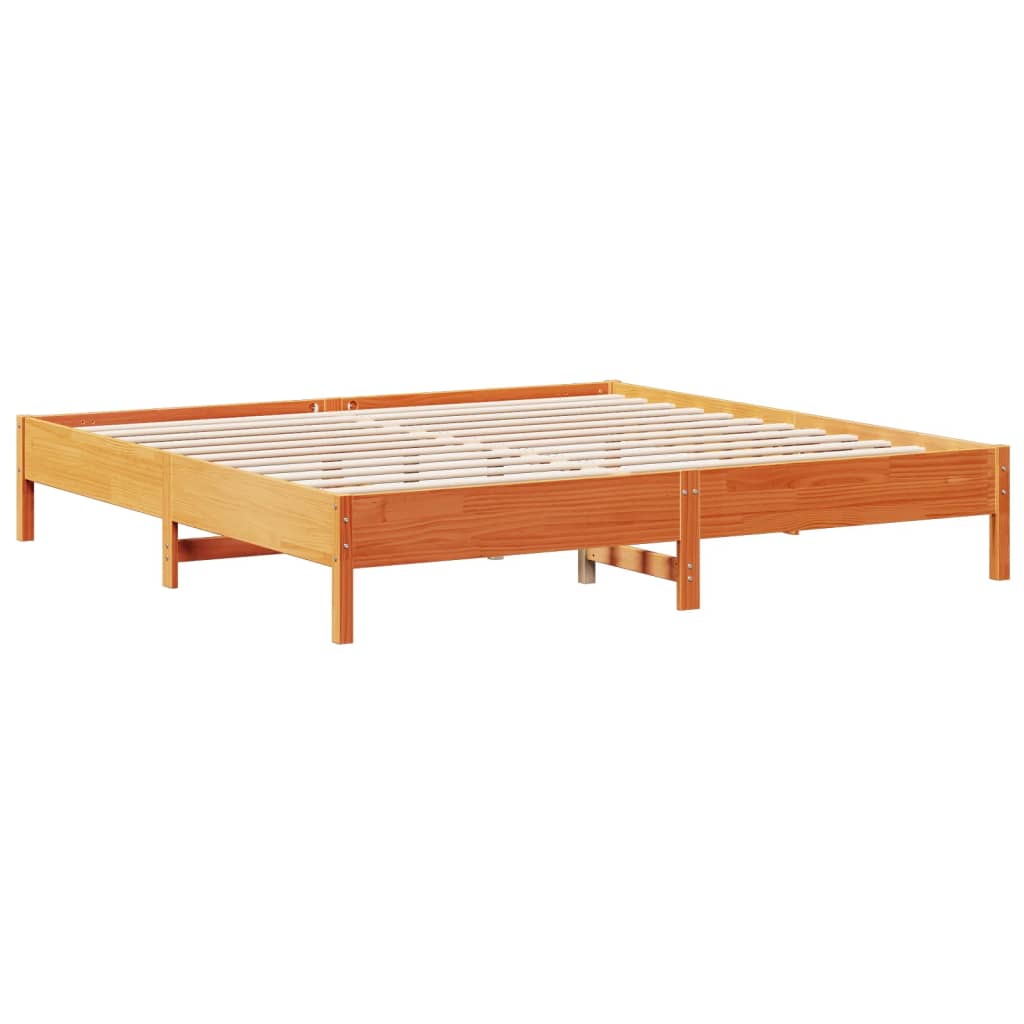 Lit en bois massif avec étagère sans matelas, couleur marron ciré, 200x200 cm