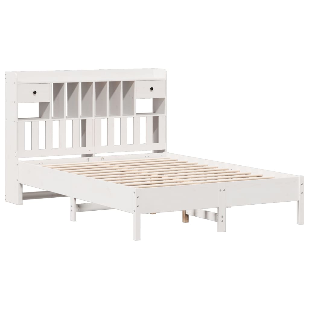 Lit en bois massif avec étagère sans matelas blanc 160x200 cm pin