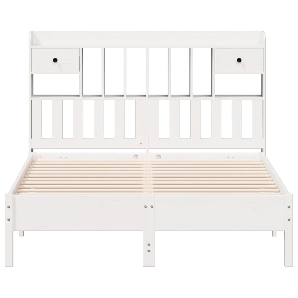 Lit en bois massif avec étagère sans matelas blanc 160x200 cm pin