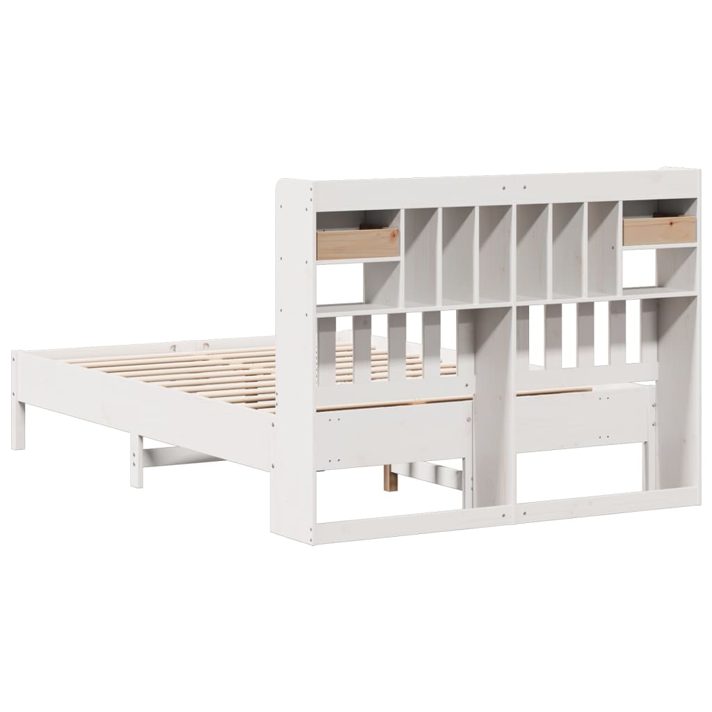 Lit en bois massif avec étagère sans matelas blanc 160x200 cm pin