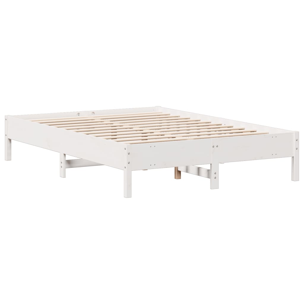Lit en bois massif avec étagère sans matelas blanc 160x200 cm pin