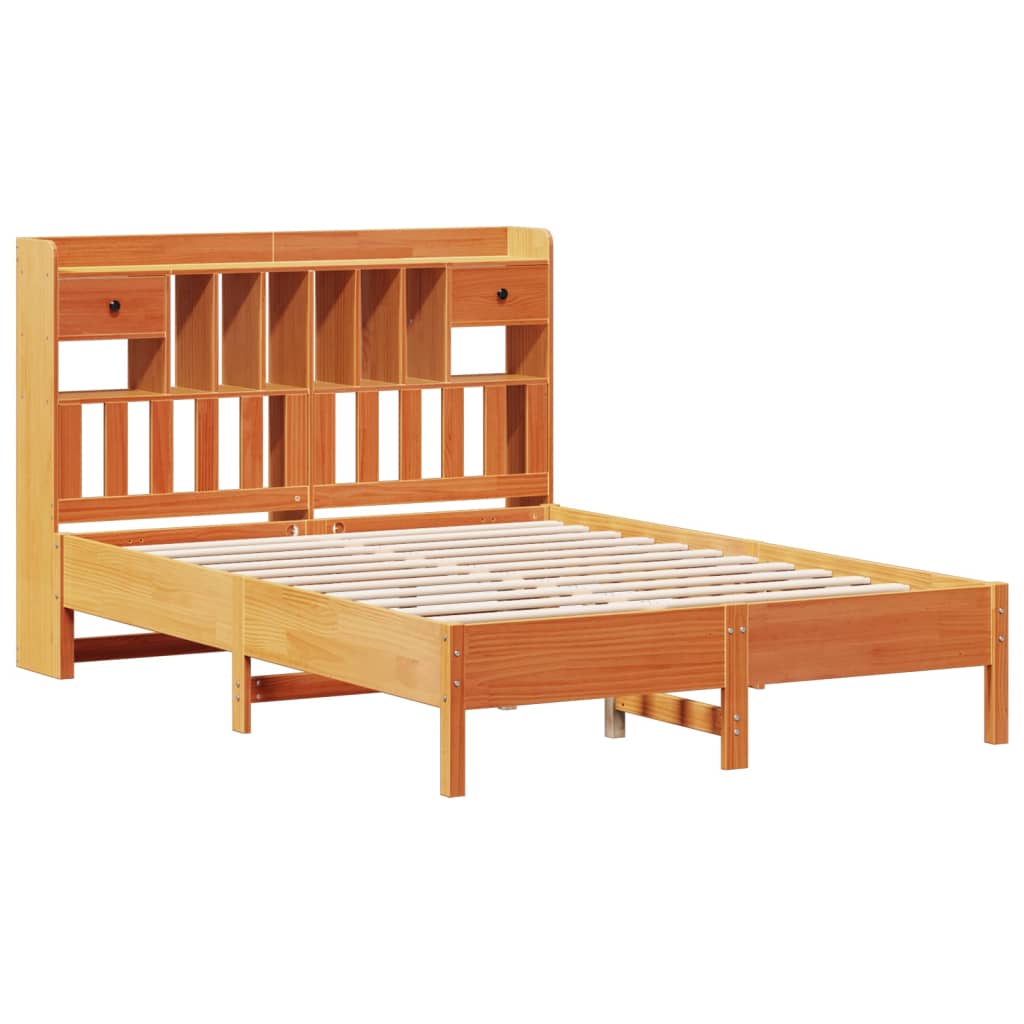Lit en bois massif avec étagère sans matelas, marron ciré, 160x200 cm
