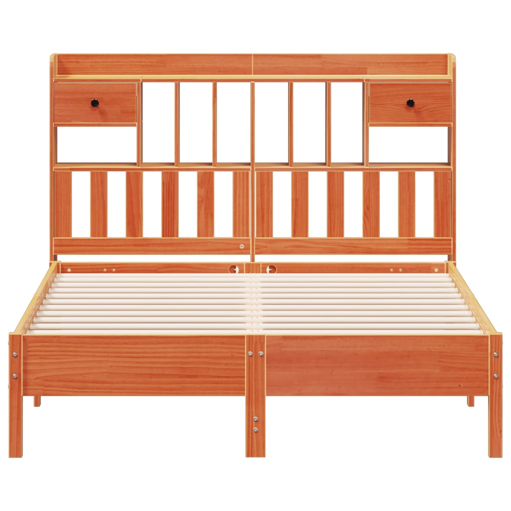 Lit en bois massif avec étagère sans matelas, marron ciré, 160x200 cm