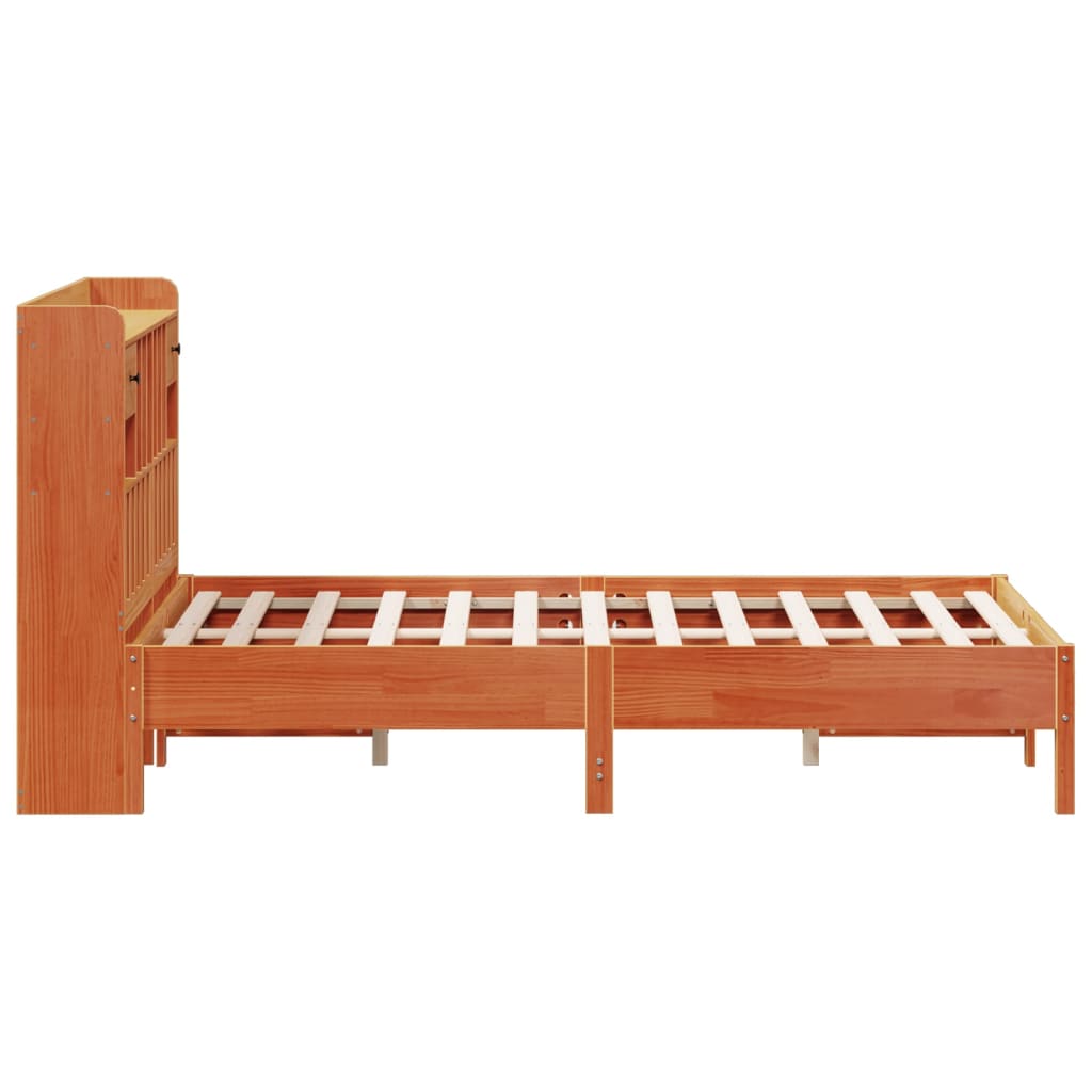 Lit en bois massif avec étagère sans matelas, marron ciré, 160x200 cm