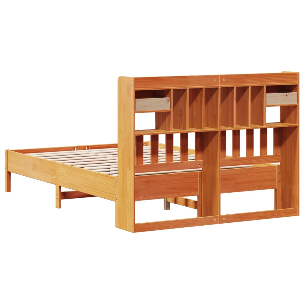 Lit en bois massif avec étagère sans matelas, marron ciré, 160x200 cm