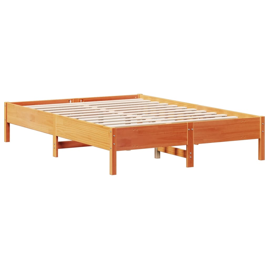 Lit en bois massif avec étagère sans matelas, marron ciré, 160x200 cm