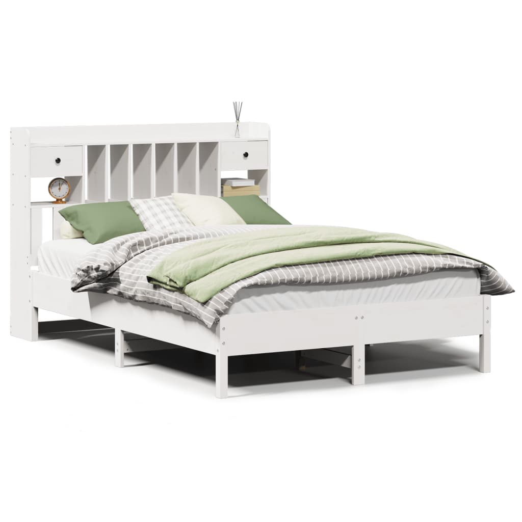 Solid wood bed with shelf without mattress white 150x200 cm pine