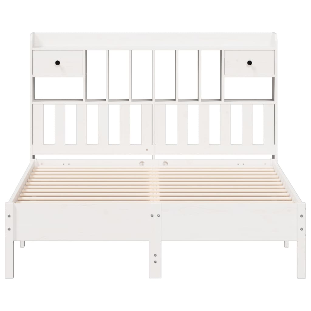 Lit en bois massif avec étagère sans matelas blanc 140x200 cm pin
