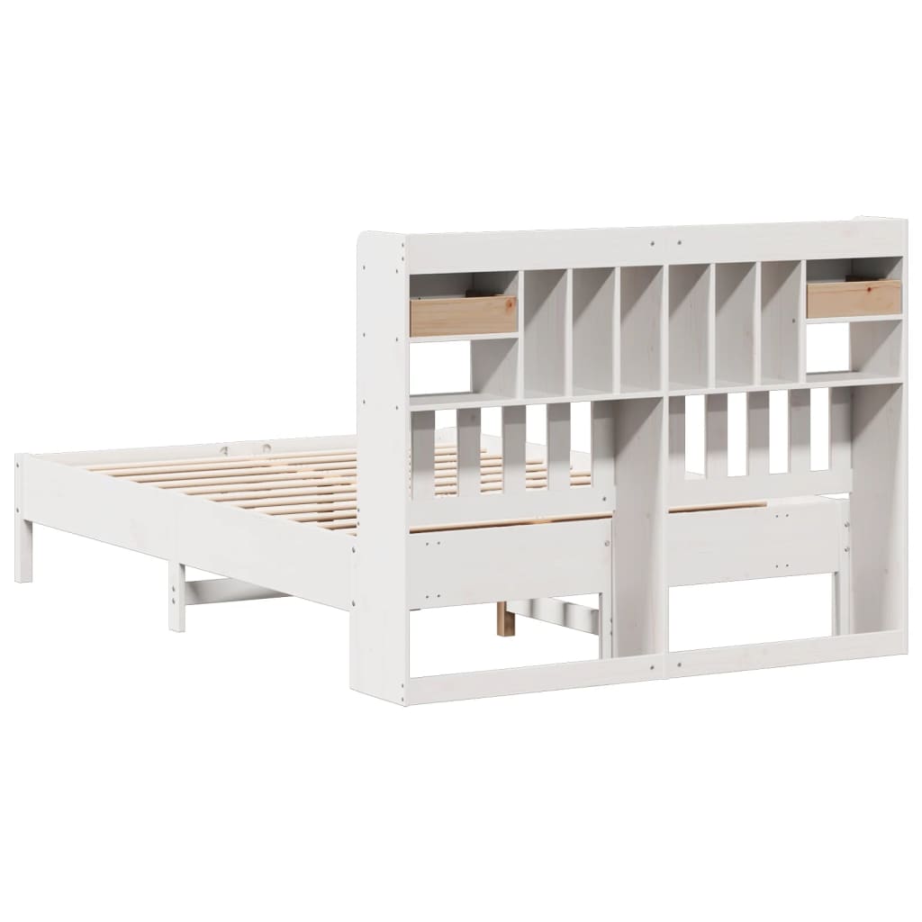 Lit en bois massif avec étagère sans matelas blanc 140x200 cm pin