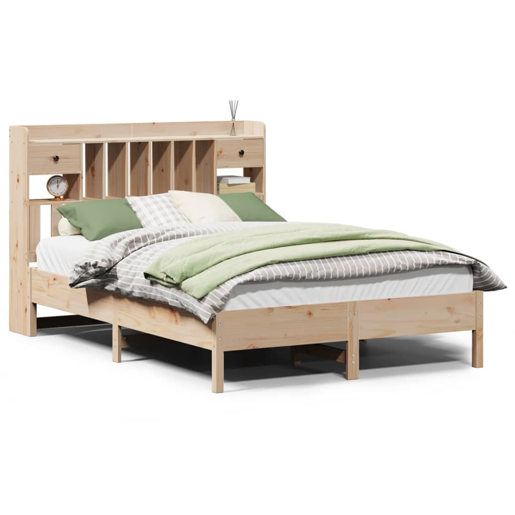 Lit en bois massif avec étagère sans matelas 140x190 cm pin