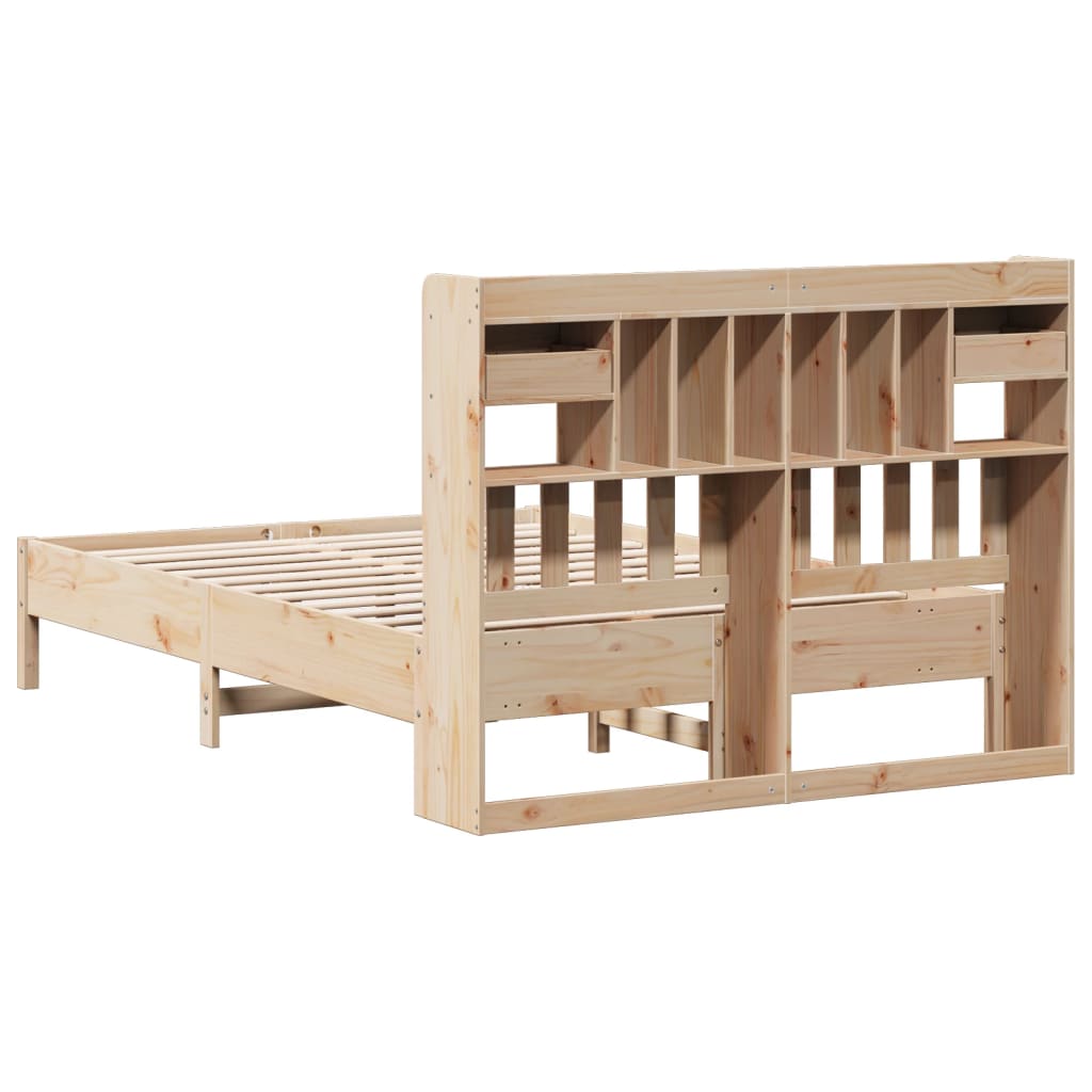 Lit en bois massif avec étagère sans matelas 140x190 cm pin