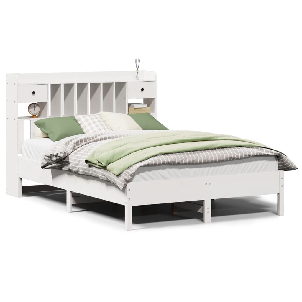 Lit en bois massif avec étagère sans matelas blanc 140x190 cm pin