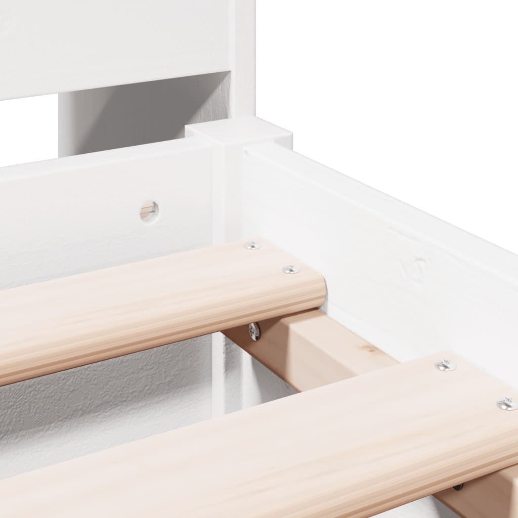 Lit en bois massif avec étagère sans matelas blanc 140x190 cm pin