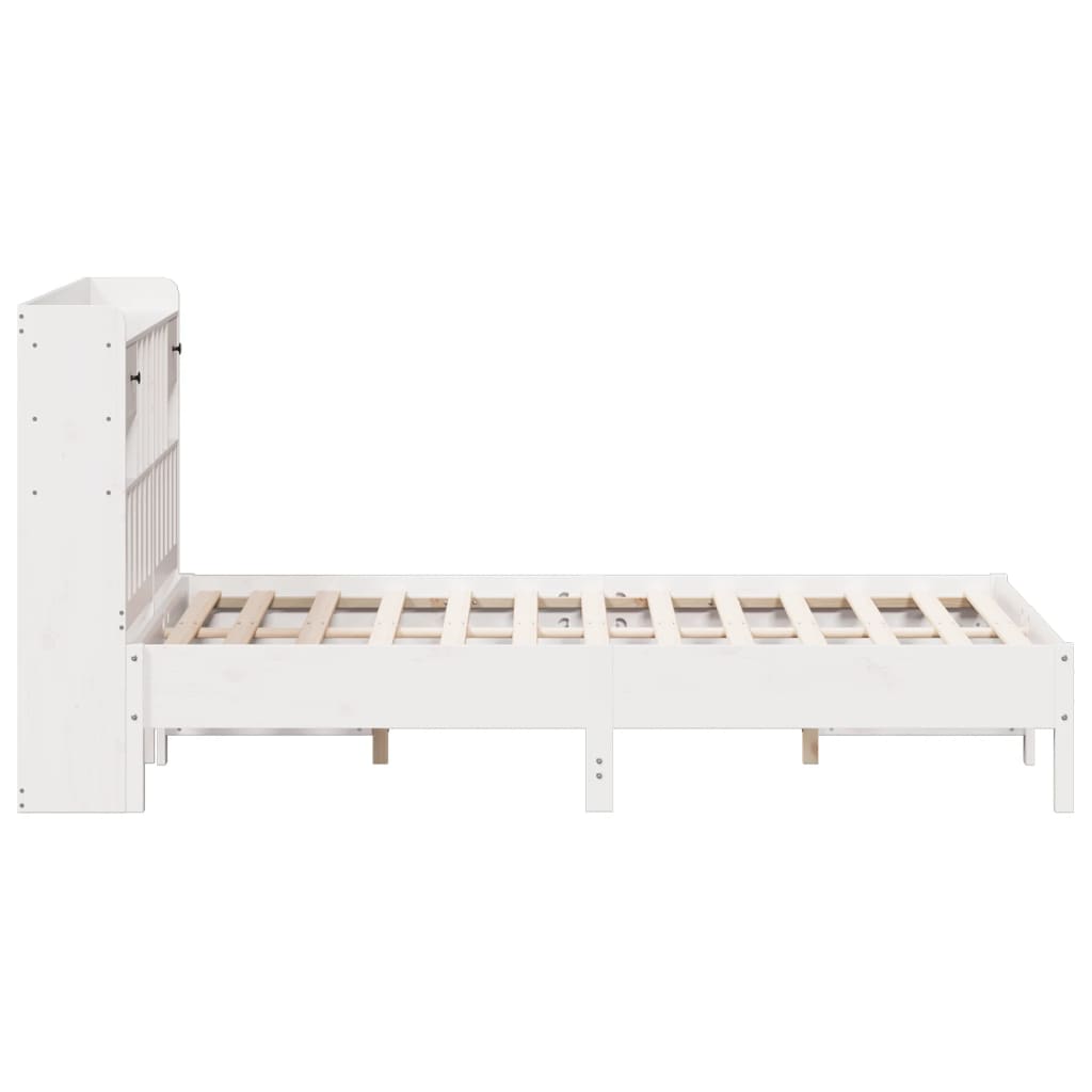 Lit en bois massif avec étagère sans matelas blanc 135x190 cm pin