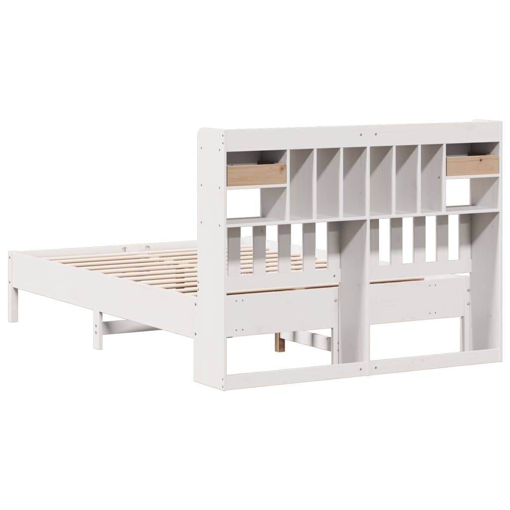 Lit en bois massif avec étagère sans matelas blanc 135x190 cm pin