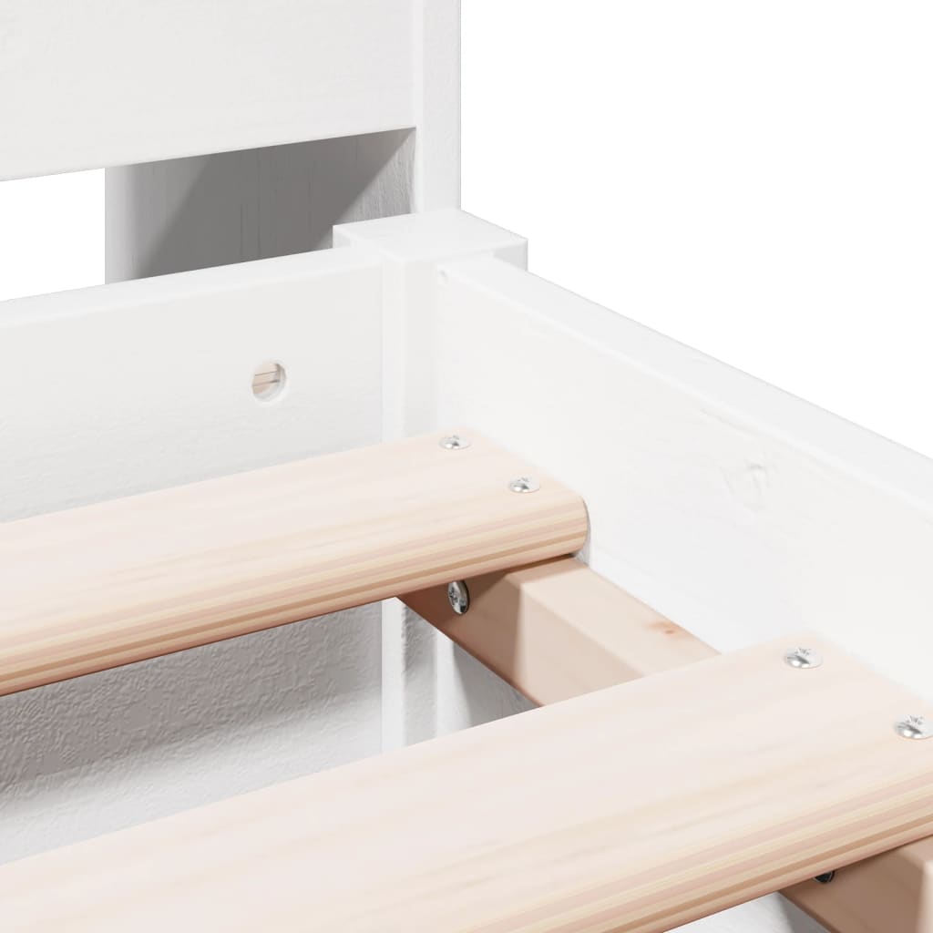 Lit en bois massif avec étagère sans matelas blanc 135x190 cm pin