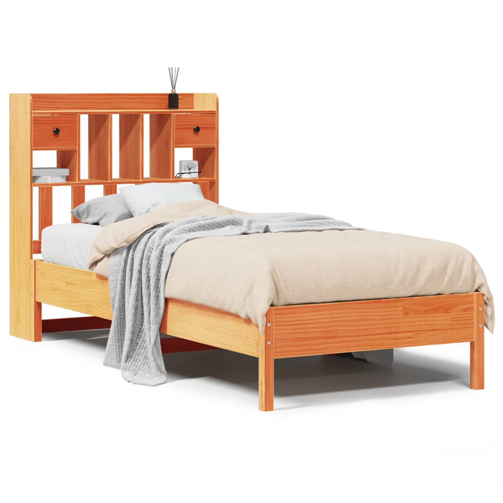 Lit en bois massif avec étagère sans matelas ciré marron 75x190 cm