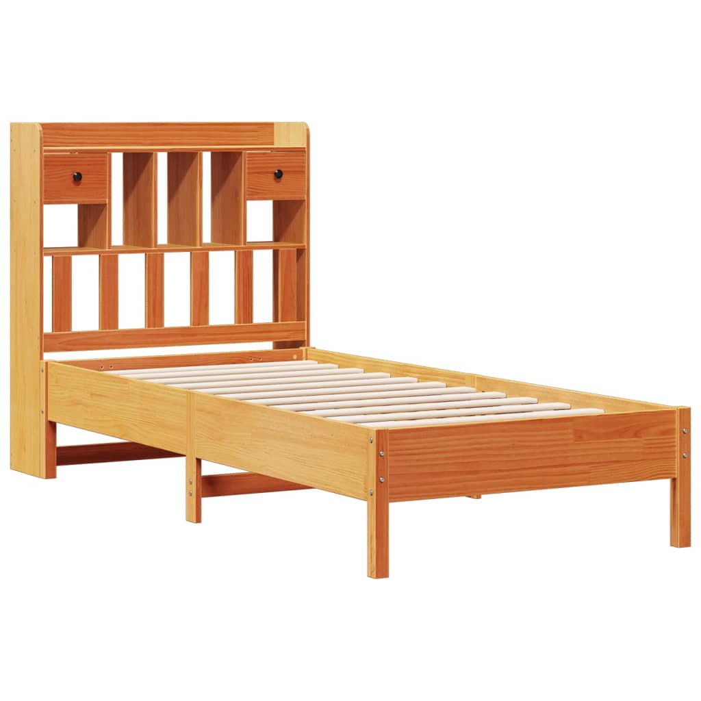Lit en bois massif avec étagère sans matelas ciré marron 75x190 cm