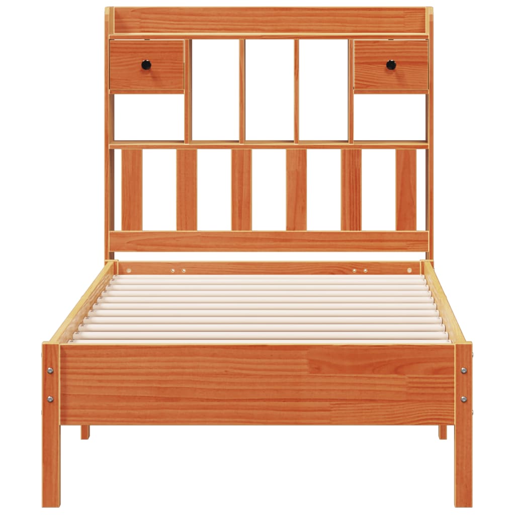 Lit en bois massif avec étagère sans matelas ciré marron 75x190 cm