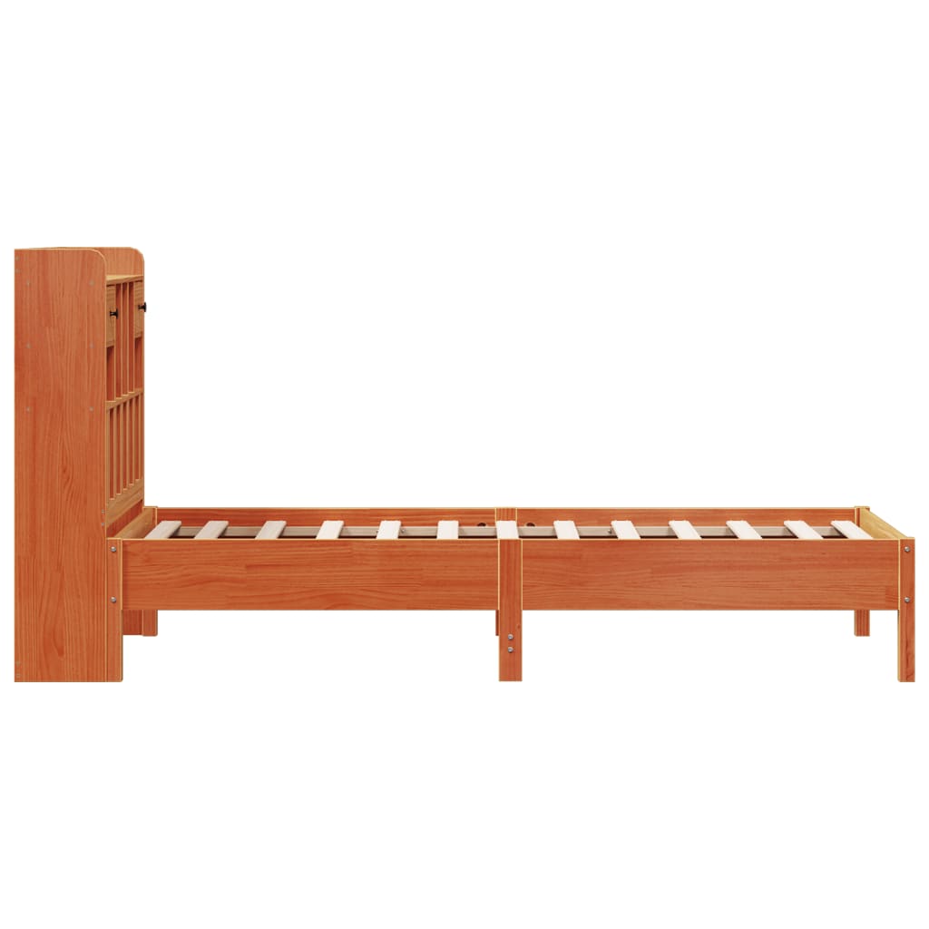Lit en bois massif avec étagère sans matelas ciré marron 75x190 cm