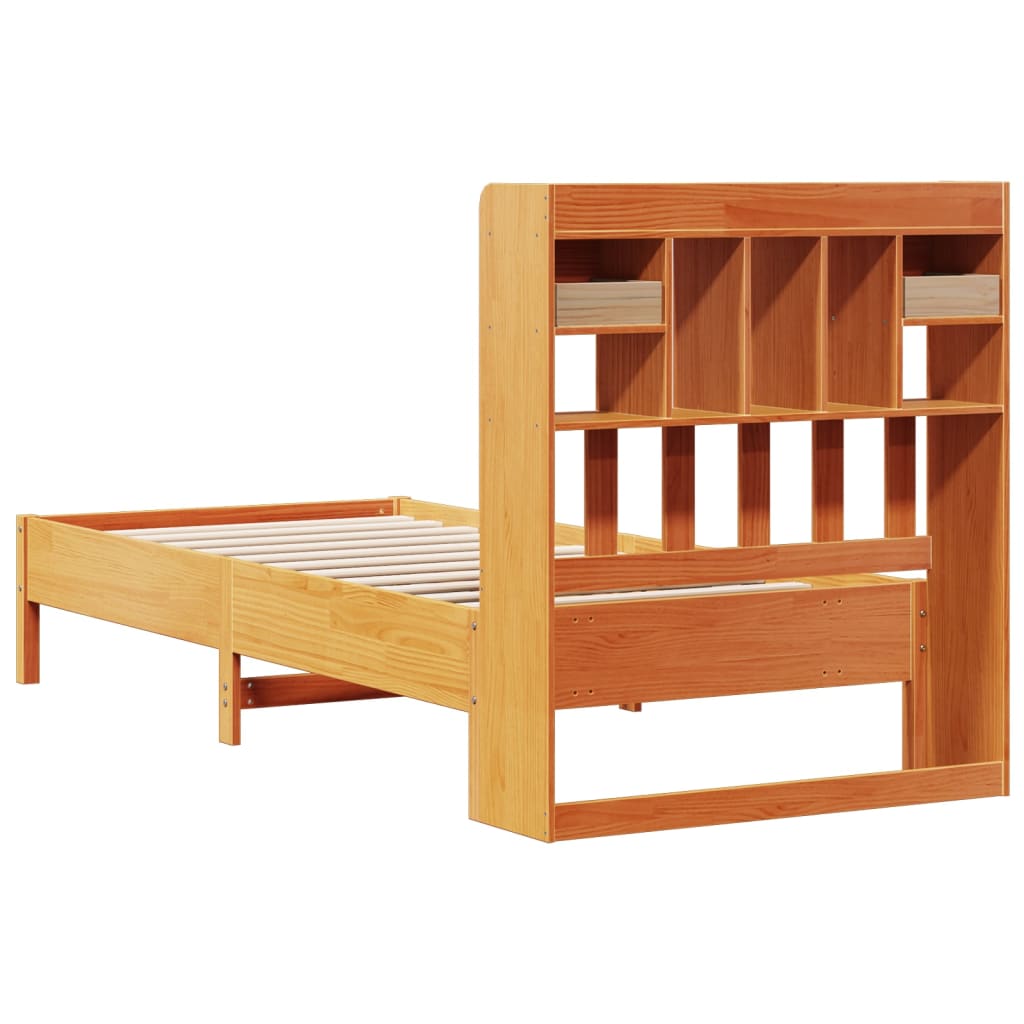 Lit en bois massif avec étagère sans matelas ciré marron 75x190 cm