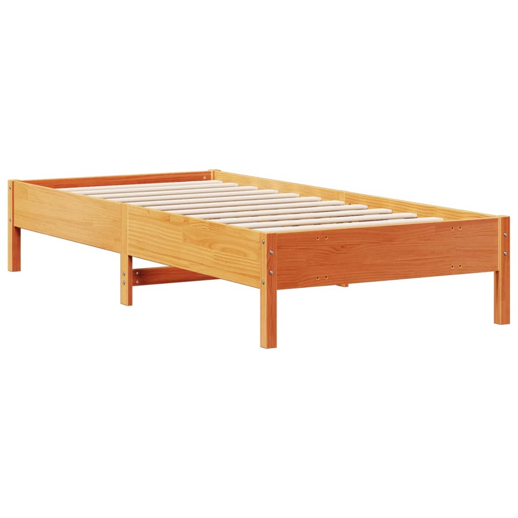 Lit en bois massif avec étagère sans matelas ciré marron 75x190 cm