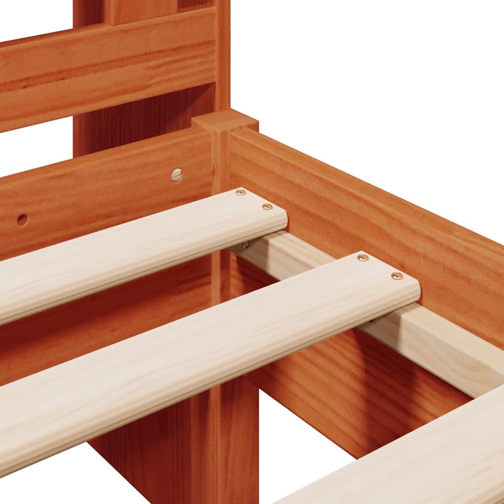 Lit en bois massif avec étagère sans matelas ciré marron 75x190 cm
