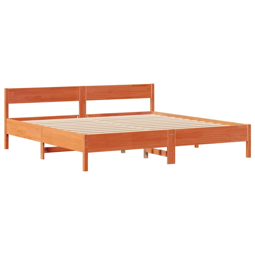 Lit en bois massif avec étagère sans matelas, couleur marron ciré, 200x200 cm