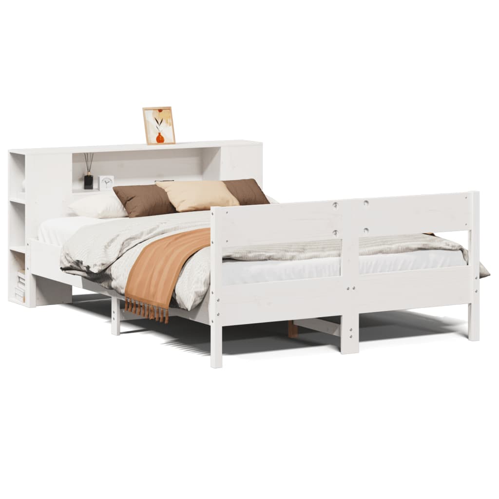 Lit en bois massif avec étagère sans matelas blanc 160x200 cm pin