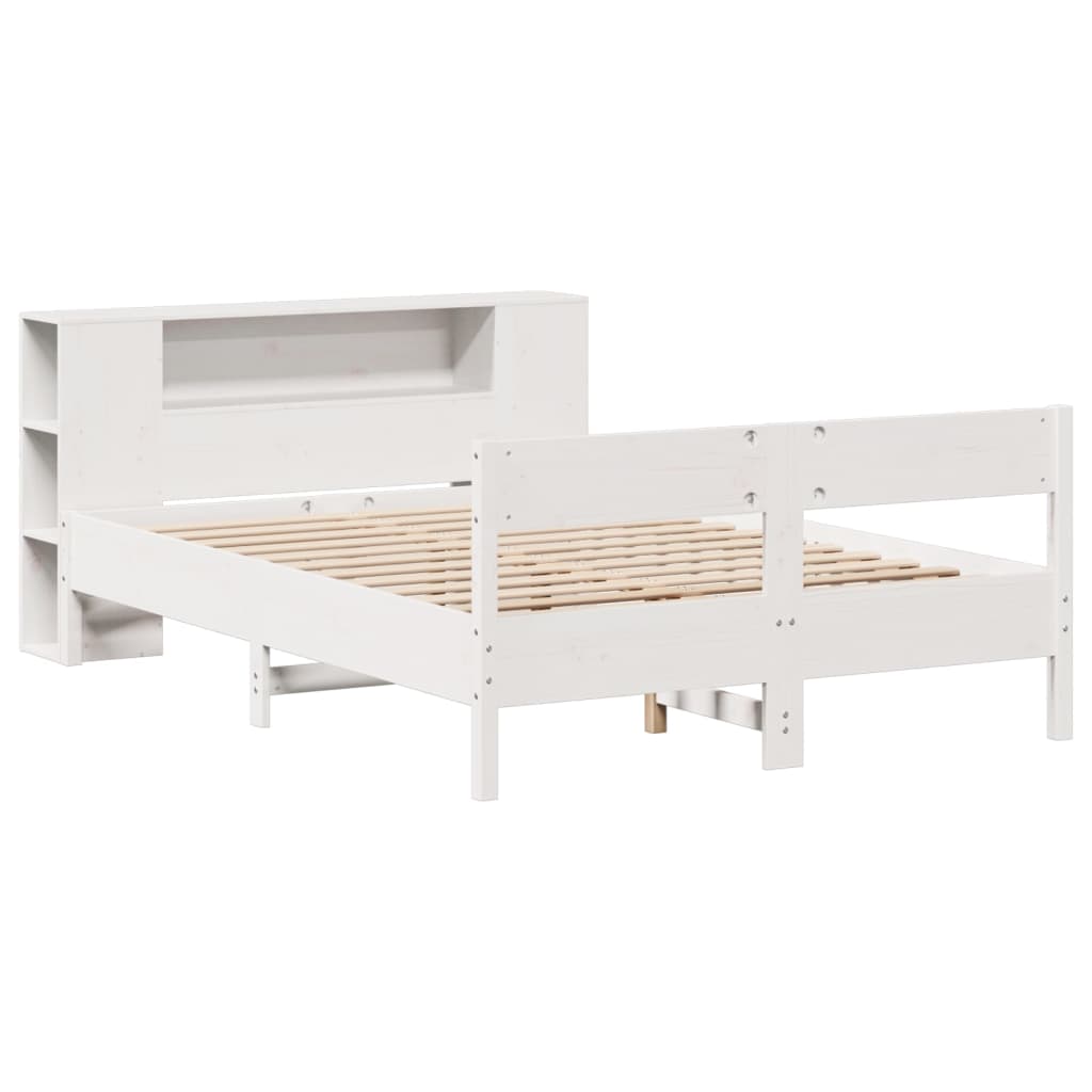 Lit en bois massif avec étagère sans matelas blanc 160x200 cm pin