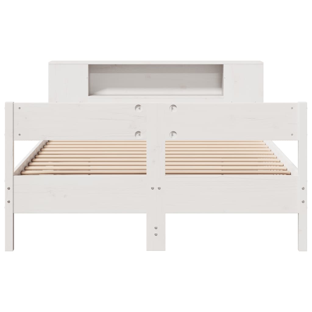 Lit en bois massif avec étagère sans matelas blanc 160x200 cm pin