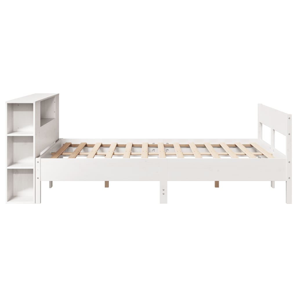 Lit en bois massif avec étagère sans matelas blanc 160x200 cm pin