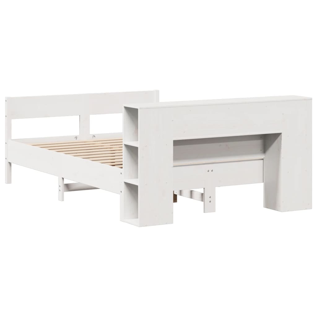 Lit en bois massif avec étagère sans matelas blanc 160x200 cm pin