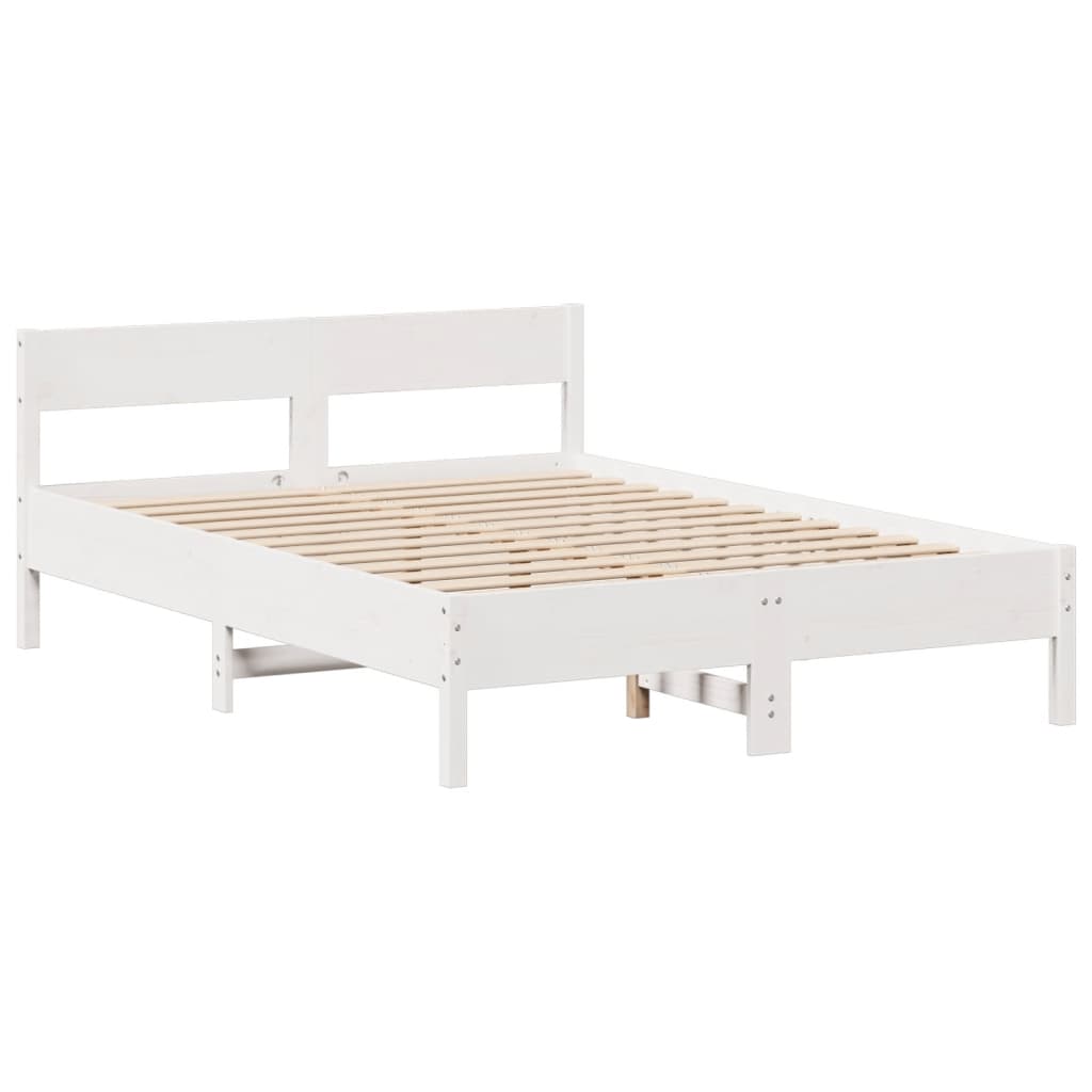 Lit en bois massif avec étagère sans matelas blanc 160x200 cm pin