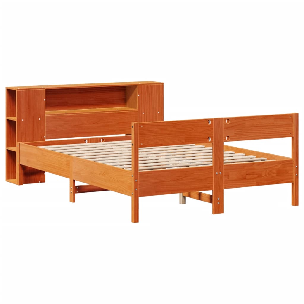 Lit en bois massif avec étagère sans matelas, marron ciré, 160x200 cm