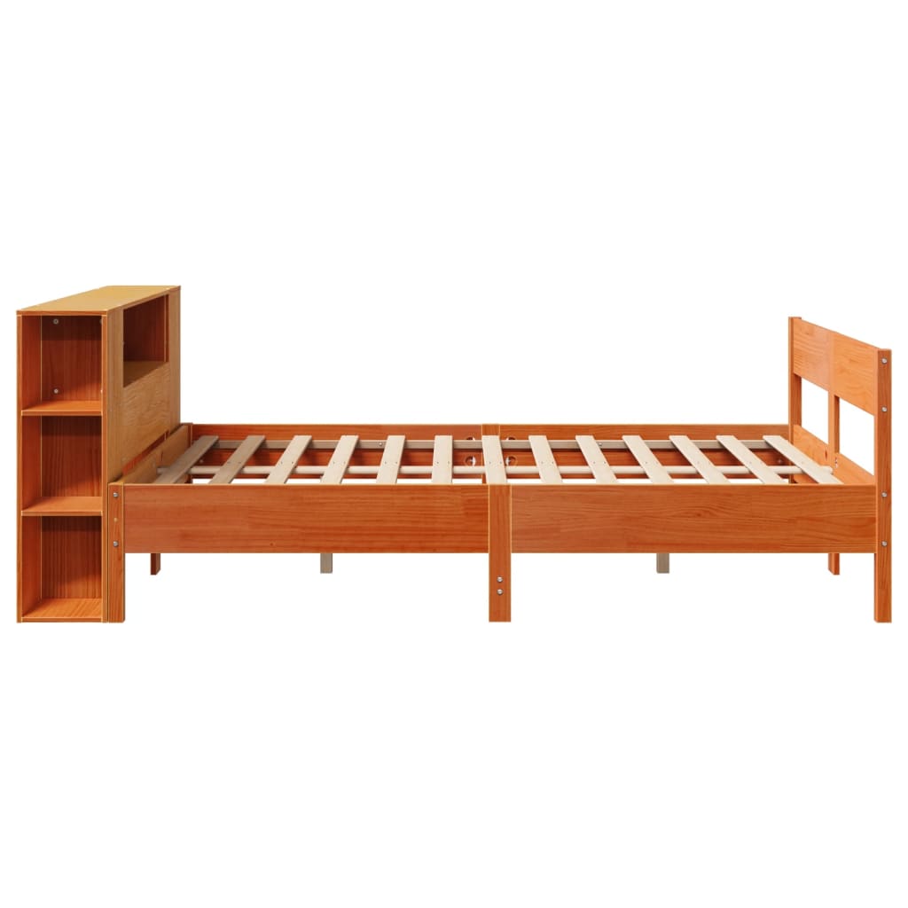 Lit en bois massif avec étagère sans matelas, marron ciré, 160x200 cm