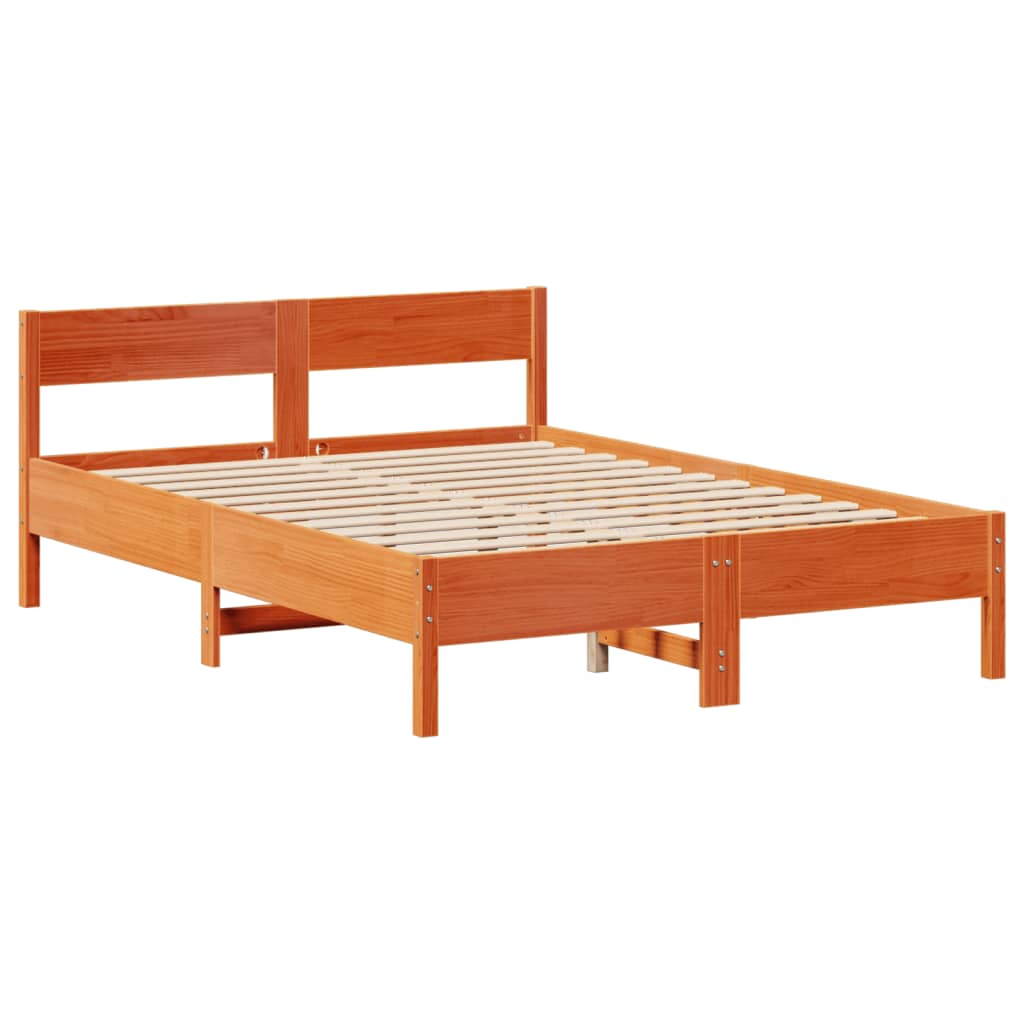 Lit en bois massif avec étagère sans matelas, marron ciré, 160x200 cm