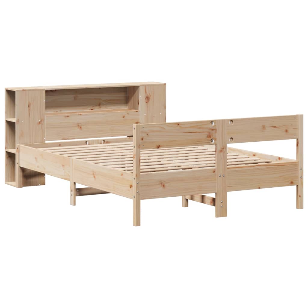 Solid wood bed with shelf without mattress 150x200 cm pine