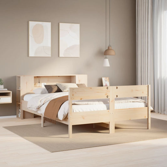 Solid wood bed with shelf without mattress 150x200 cm pine