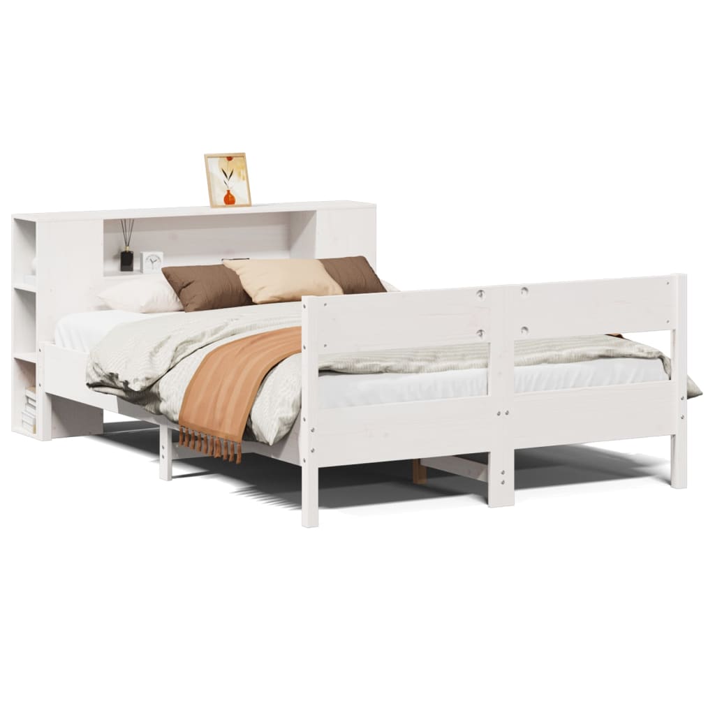Lit en bois massif avec étagère sans matelas blanc 150x200 cm pin