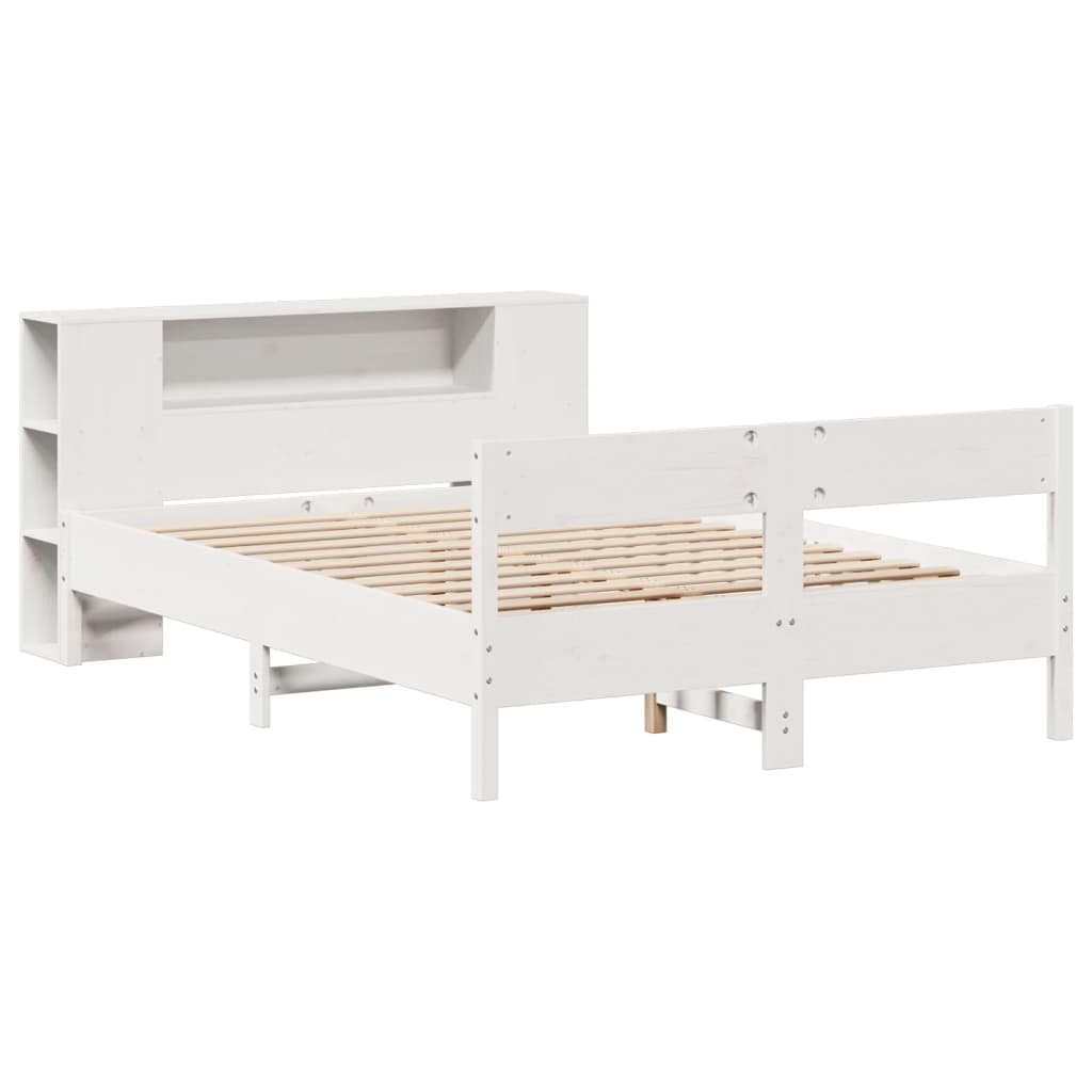 Lit en bois massif avec étagère sans matelas blanc 150x200 cm pin