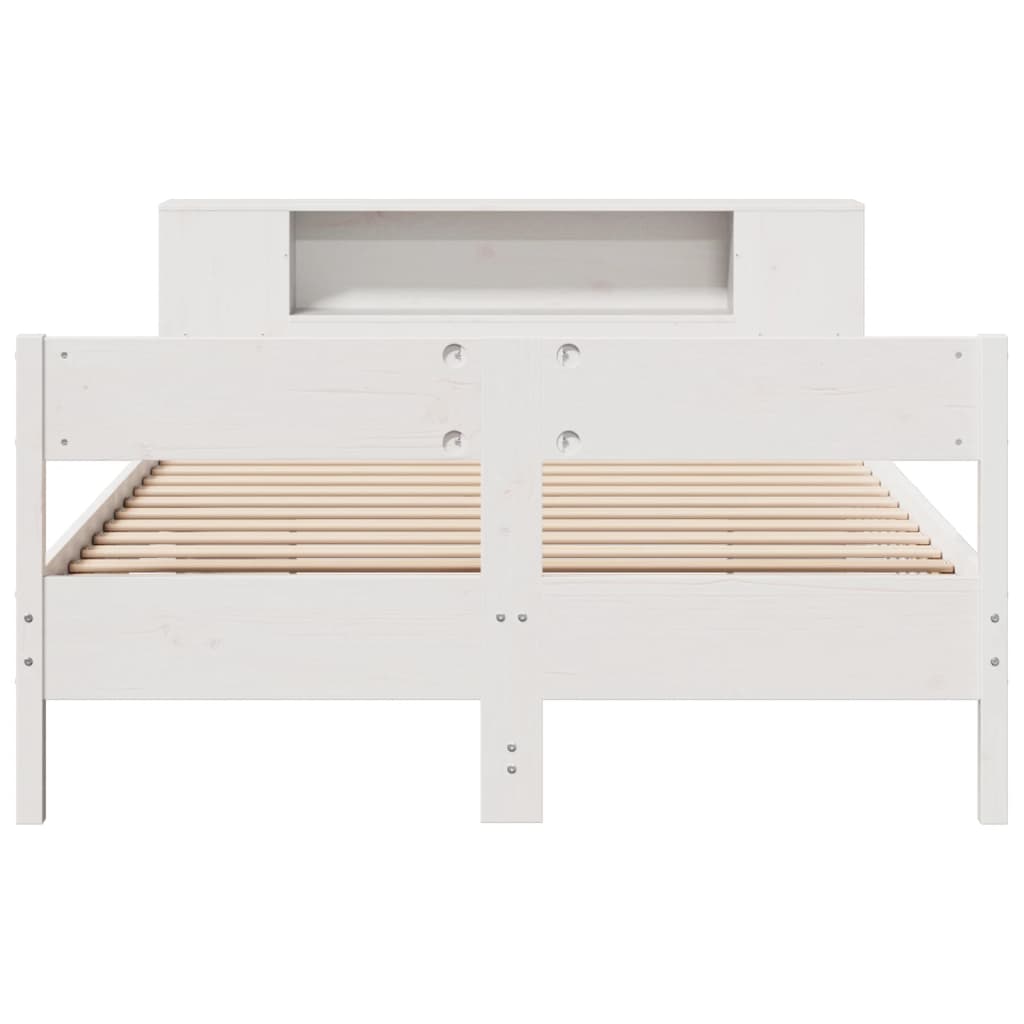 Lit en bois massif avec étagère sans matelas blanc 150x200 cm pin