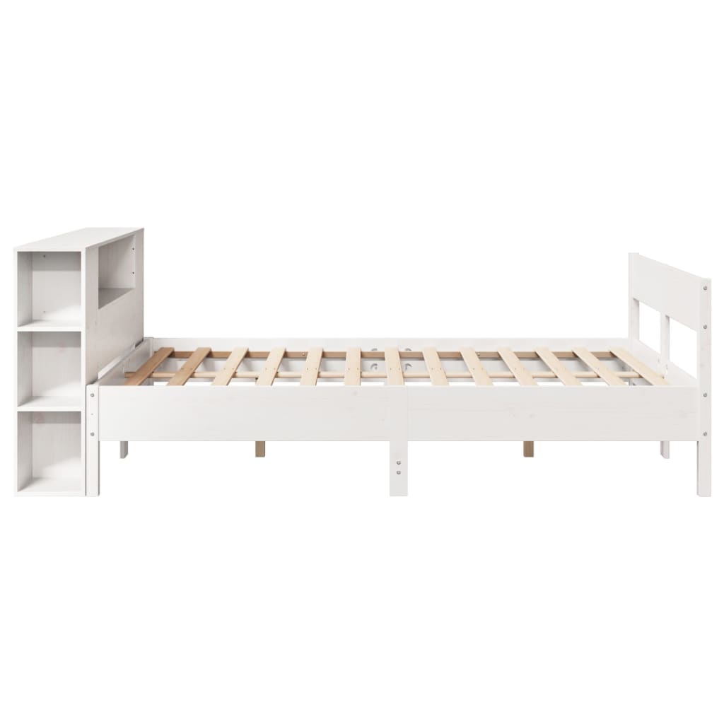 Lit en bois massif avec étagère sans matelas blanc 150x200 cm pin