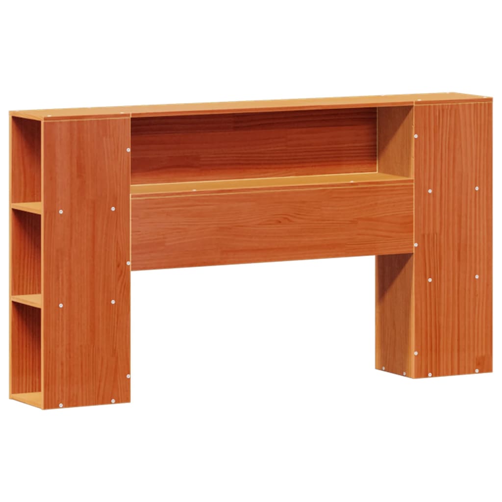 Solid wood bed with shelf without mattress, wax brown, 150x200 cm