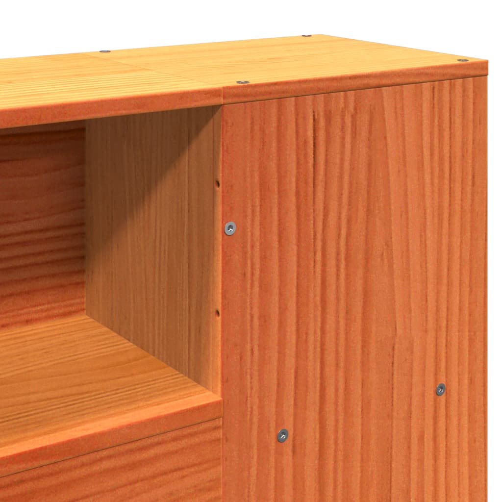 Solid wood bed with shelf without mattress, wax brown, 150x200 cm