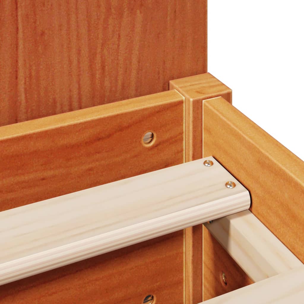 Solid wood bed with shelf without mattress, wax brown, 150x200 cm