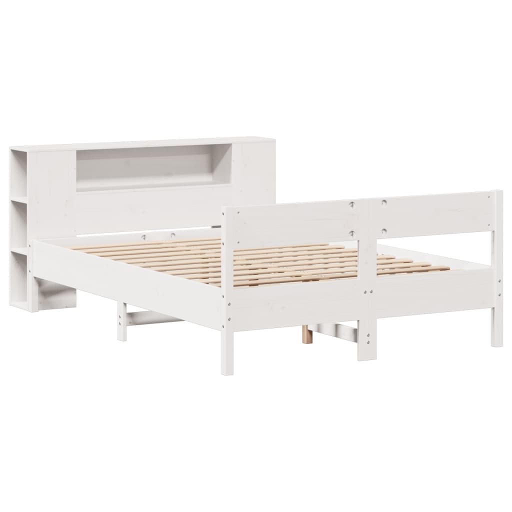 Lit en bois massif avec étagère sans matelas blanc 140x200 cm pin